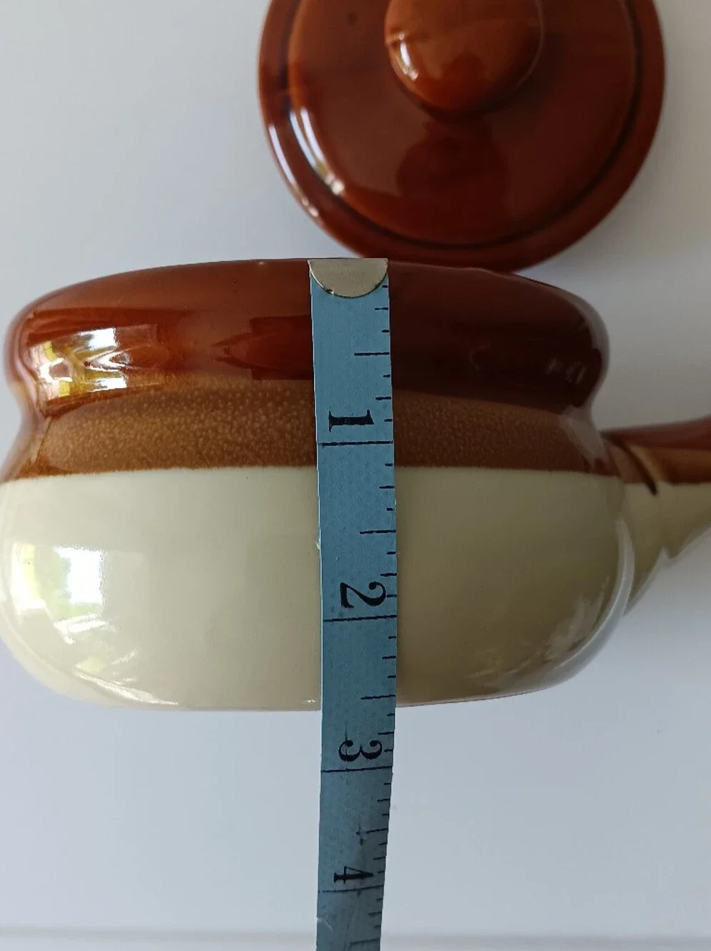 Vintage Handled Ceramic Crock French Onion Soup Bowl & Lid Made in Japan Brown